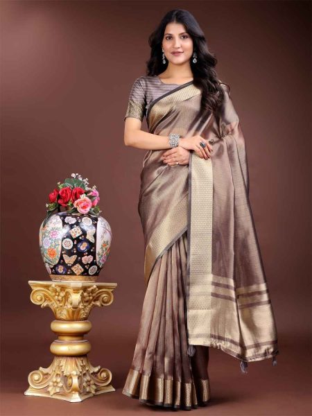 Regal Mauve Brown Organza Saree.
