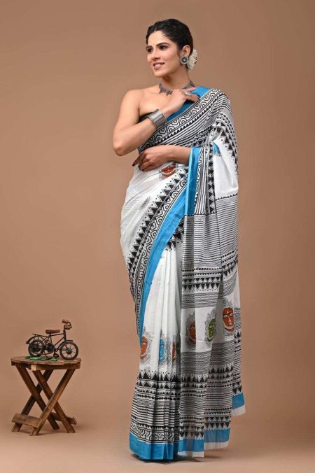 Zen Sutra  Print Mulmul Cotton Saree