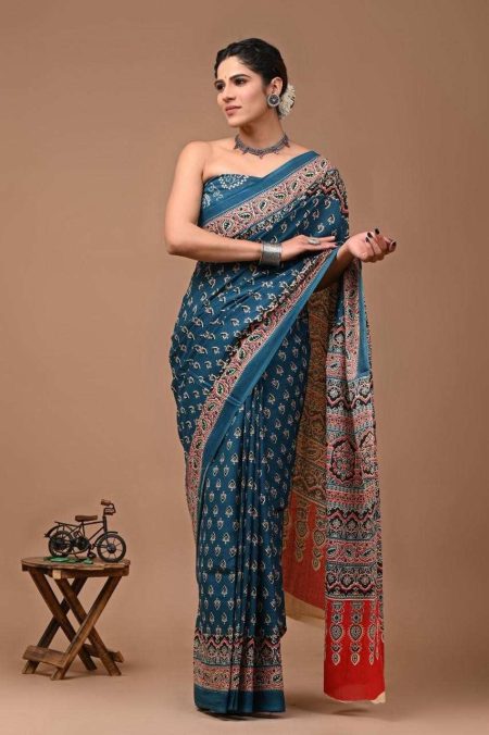 Woven Wind Blue Cotton Saree