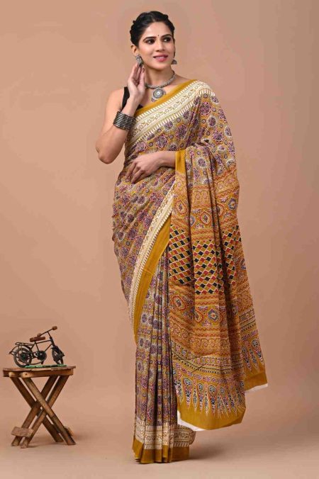 The Artisanal Amber Batik Cotton Saree