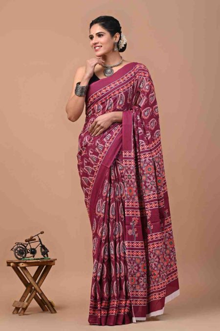 The Artisanal Amber Batik Cotton Saree