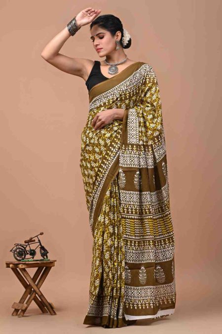 The Artisanal Amber Batik Cotton Saree