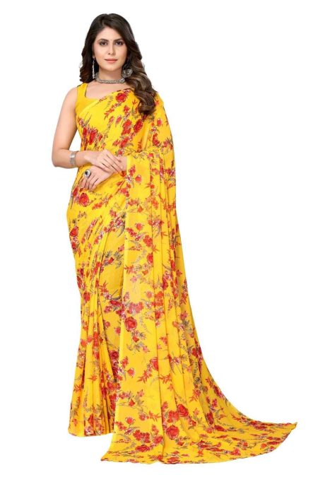 Golden Petal Elegance Georgette Saree
