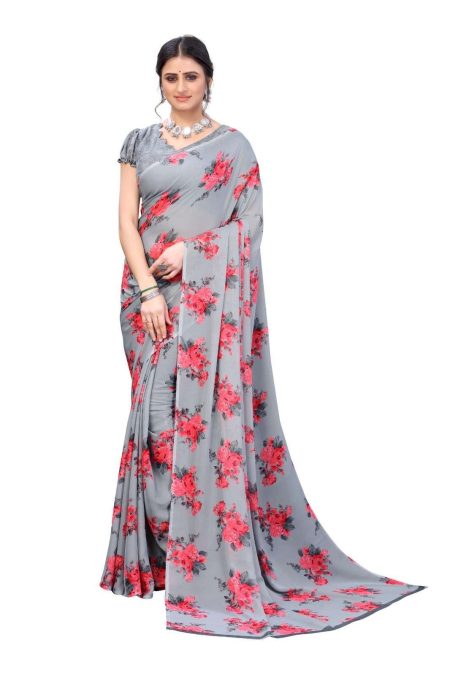 Ash Blossom Georgette Saree