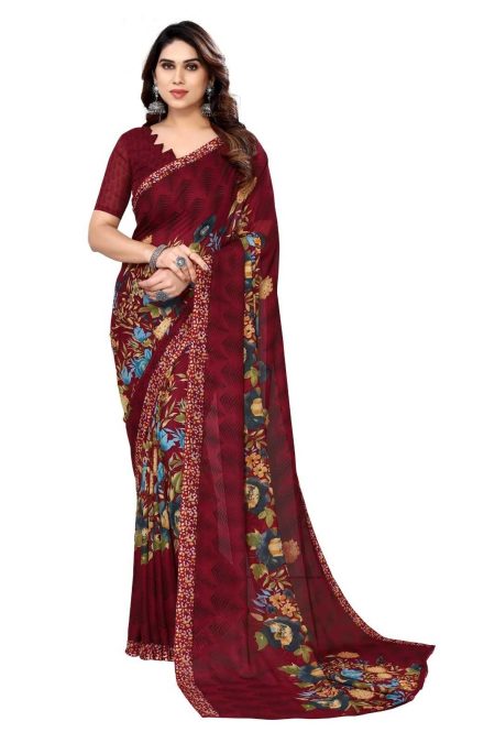 Royal Maroon Blossom Georgette Saree