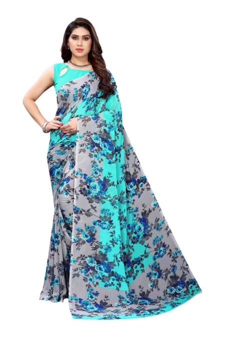 Aqua Vibe Floral Georgette Saree