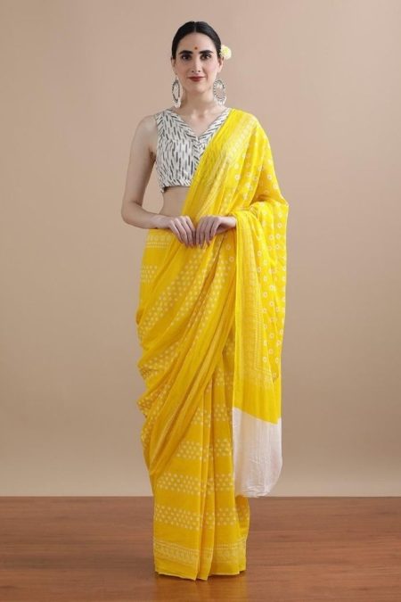 The Radiant Citron Bandhani Cotton Saree