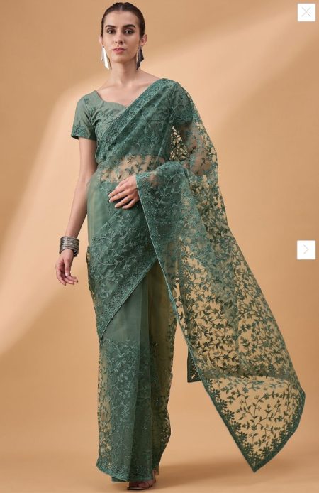 Sea Green Zariwork Net Saree