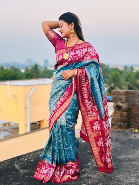 ITISKA Aqua Rose Heritage Saree
