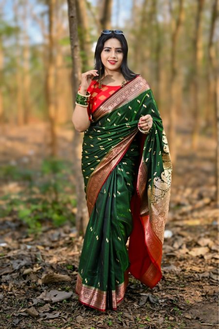 ITISKA Emerald Ruby Banarasi Saree