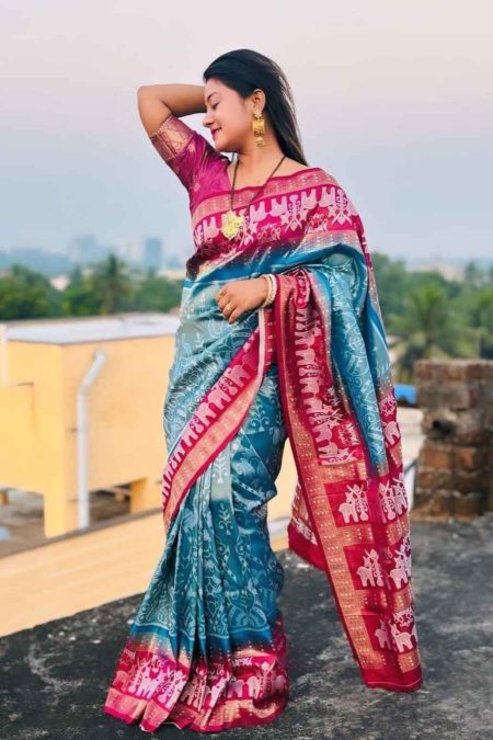 ITISKA Aqua Rose Heritage Saree